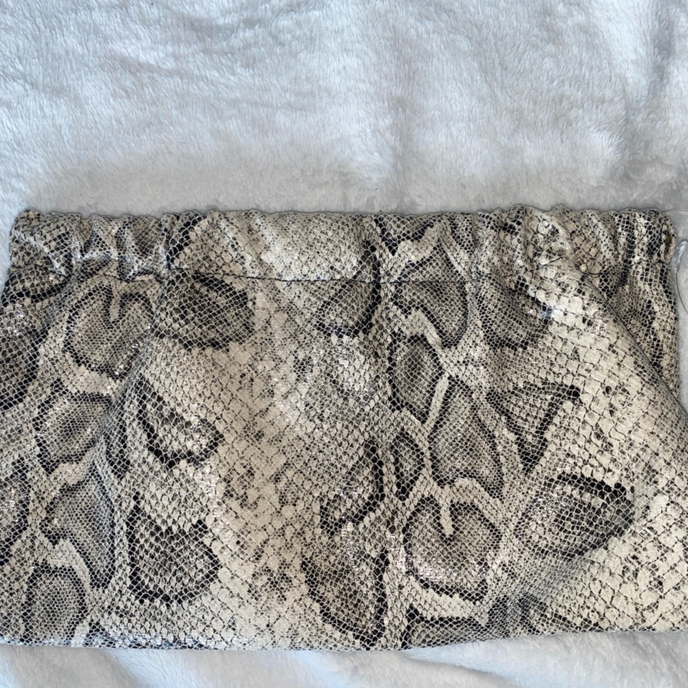 Express Snake Print Clutch in Black and Cream